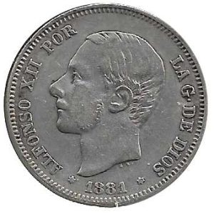 Moneda Alfonso XII 02 Pesetas 1881 *–.81 (MSM). MBC