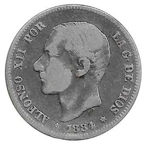 Moneda Alfonso XII 02 Pesetas 1884 *–.– (MSM).BC