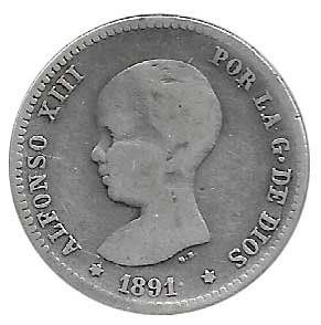 Moneda Alfonso XIII 01 Pesetas 1891 *–.91 (PGM).BC