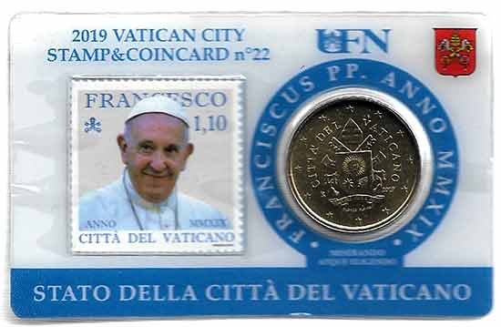 Moneda 50 centimos euro Vaticano 2019. Sello Papa Francisco Nº22