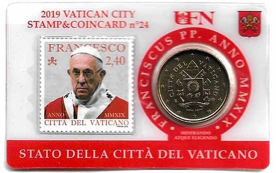 Moneda 50 centimos euro Vaticano 2019. Sello Papa Francisco Nº24