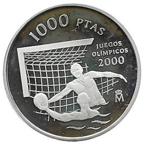 Año 1999. MONEDA PLATA 1000 ptas PROOF. JJOO 2000 Waterpolo