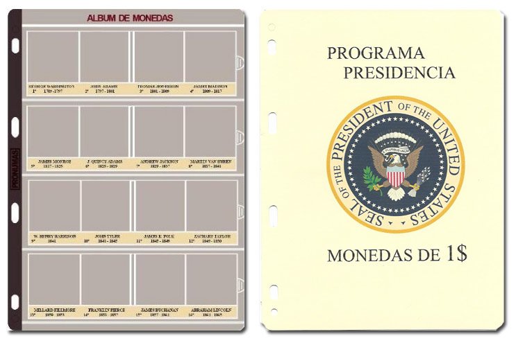 Juego - 5 Hojas Monedas Pronumas - Presidentes Norteamericanos
