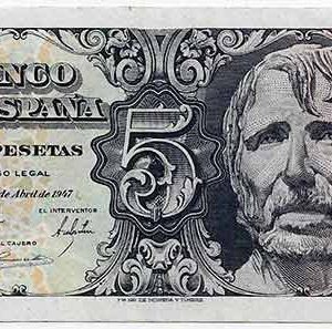 Billete Estado Español 0005 pesetas Madrid 1947 SIN SERIE SC