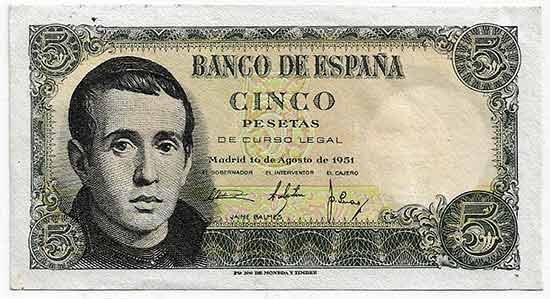 Billete Estado Español 0005 pesetas Madrid 1951 SC