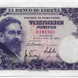 Billete Estado Español 0025 pesetas Madrid 1954 SIN SERIE EBC