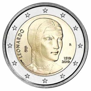 Moneda 2 euros de Italia 2019 Leonardo Da Vinci