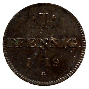 Moneda Alemania – Frankfurt 01 Pfennig 1819 MBC