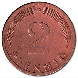 Moneda Alemania 00002 pfennig. 1965 (D). MBC
