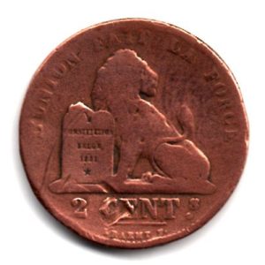 Moneda Bélgica 0,02 Centimos 1864 BC
