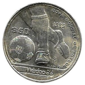 Moneda México 0050 pesos 1985. S/C Mundial Futbol 1986