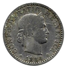 Moneda de Suiza 000020 rappen 1884. MBC-