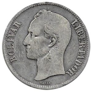 Moneda Venezuela 005 bolívares 1887 BC