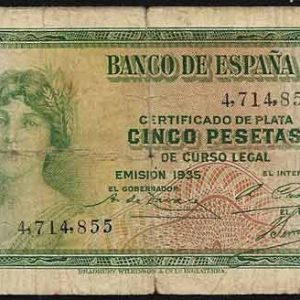 Billete Banco de España – Madrid 0005 pesetas 1935 BC Sin Serie