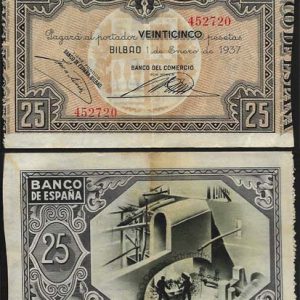 Billete Banco de España – Bilbao 0025 pesetas 1937 MBC
