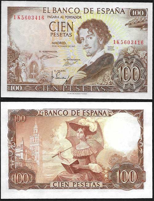 Billete Estado Español 0100 pesetas Madrid 1965 EBC