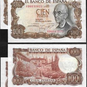 Billete Estado Español 0100 pesetas Madrid 1970 SC. Pareja