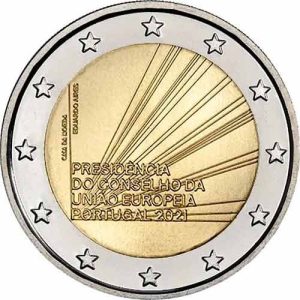 Moneda 2 euros de Portugal 2021 Presidencia Consejo CEE
