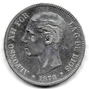 Moneda Alfonso XII 05 Pesetas 1878 *18.– (DEM).MBC