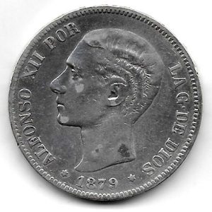 Moneda Alfonso XII 05 Pesetas 1879 *–.– (EMM).MBC