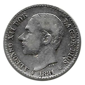 Moneda Alfonso XII 0,50 céntimos peseta 1881 * 81 (MSM).MBC