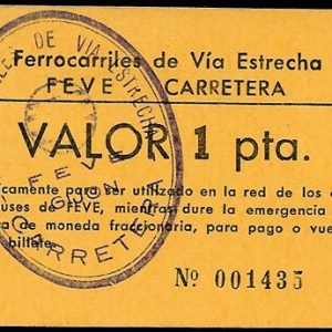 Jetón o Ficha – Bono Papel FEVE Autobuses 1 Peseta EBC
