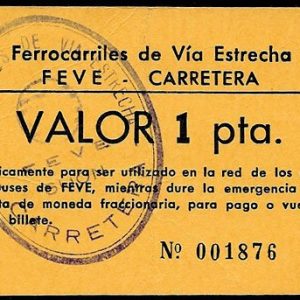 Jetón o Ficha – Bono Papel FEVE Autobuses 1 Peseta MBC