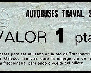 Jetón o Ficha – Bono Papel TRAVAL Autobuses 1 Peseta MBC