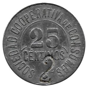 Jetón o Ficha Fabrica Mieres 25 Cent. 1927
