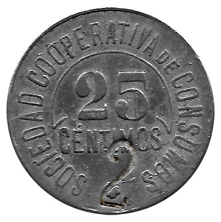 Jetón o Ficha Fabrica Mieres 25 Cent. 1927