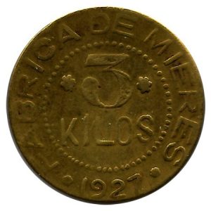 Jetón o Ficha Fabrica Mieres 1 Pan o 3 Kg. 1927