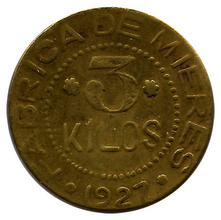 Jetón o Ficha Fabrica Mieres 1 Pan o 3 Kg. 1927