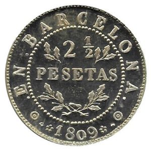 Jetón o Ficha 2 1/2 Pesetas Barcelona 1809. Plata