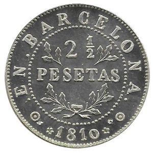 Jetón o Ficha 2 1/2 Pesetas Barcelona 1810. Plata