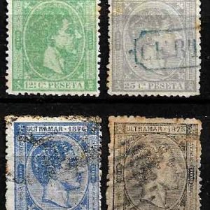 Serie sellos Cuba colonia española 0035-38. Alfonso XII (o)