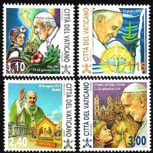 Serie sellos Vaticano 1827-30. Viajes del Papa