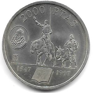 Año 1997. Moneda 2000 pesetas S/C 1997 Don Quijote y Sancho