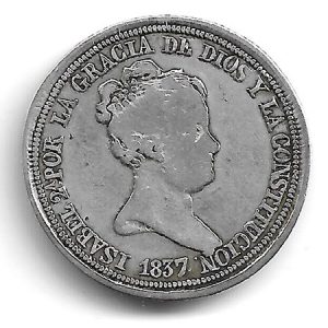 Moneda 1837. 4 Reales Isabel II 1837-PS .Barcel.MBC CONSTITUCION