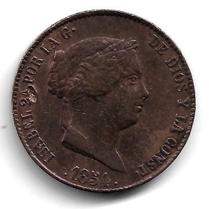 Moneda 1854. 25 ctmos. de Real Isabel II (Segovia).MBC