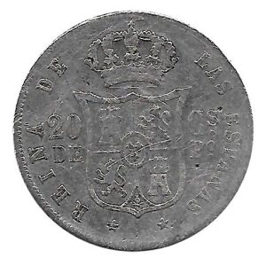 Moneda 1867.20 ctmos. de Peso Isabel II 1867 (Manila). BC