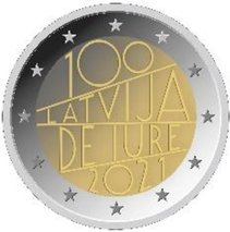 Moneda 2 euros de Letonia 2021 100 años De Iure