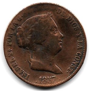 Moneda 1857. 25 CENTIMOS REAL Isabel II (1857)  SEGOVIA. MBC