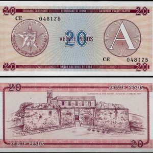 Billete Cuba 020 Pesos (Certificado Divisa) 1985 A S/C
