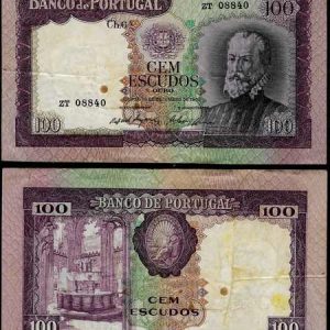 Billete Portugal 0100 Escudos Oro 1961 MBC (Manchas)