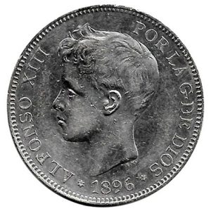 Moneda Alfonso XIII 05 Pesetas 1896 *18.96 (PGV). MBC