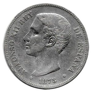 Moneda Alfonso XII 05 Pesetas 1875 *18.75 (DEM). MBC