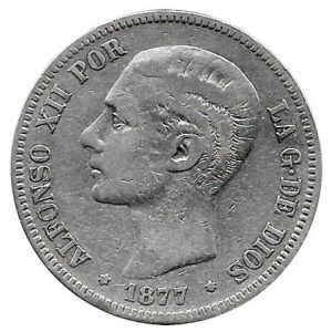 Moneda Alfonso XII 05 Pesetas 1877 *18.77 (DEM). MBC