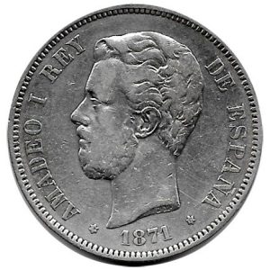 Moneda Amadeo I 05 Pesetas 1871 *18.71 (SDM) .MBC