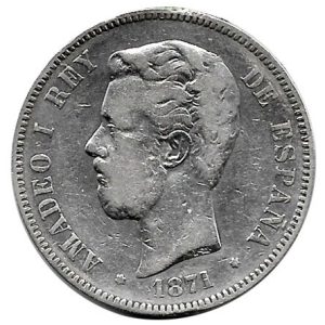 Moneda Amadeo I 05 Pesetas 1871 *18.74 (DEM) .MBC
