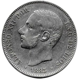 Moneda Alfonso XII 05 Pesetas 1883 *18.83 (MSM). MBC